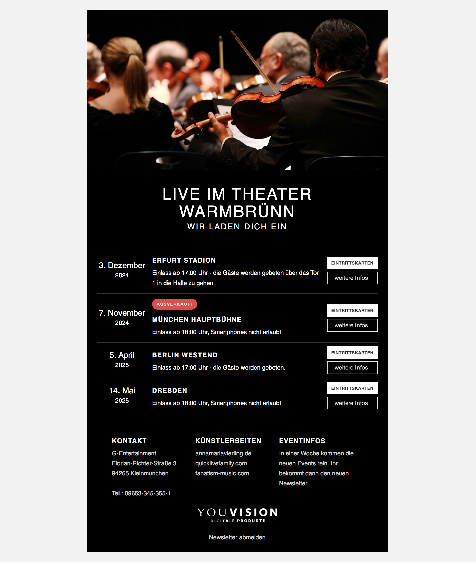 HTML Newsletter Template Veranstaltungen, Events, Theater