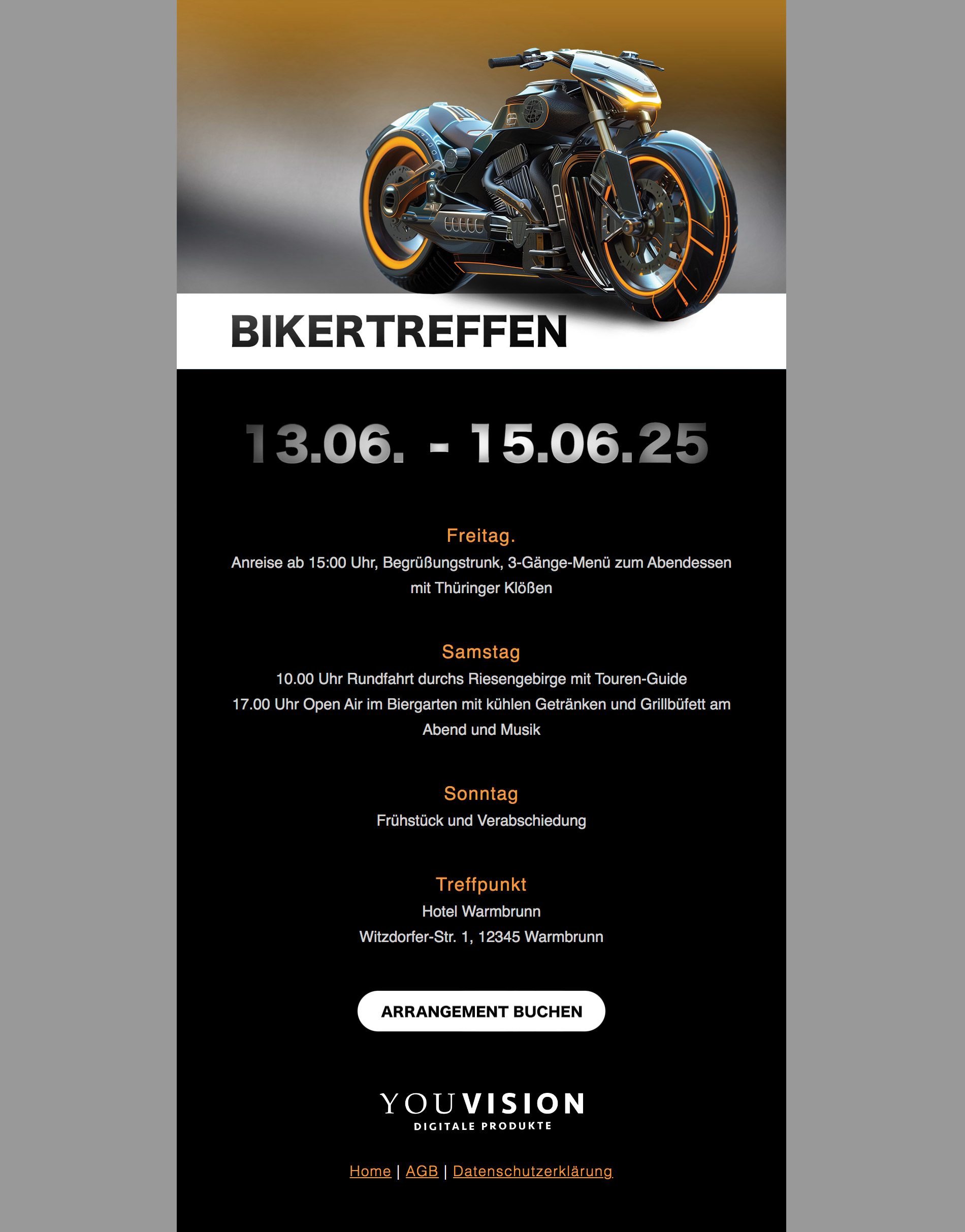 HTML Newsletter Template Bikertreffen, Restaurant