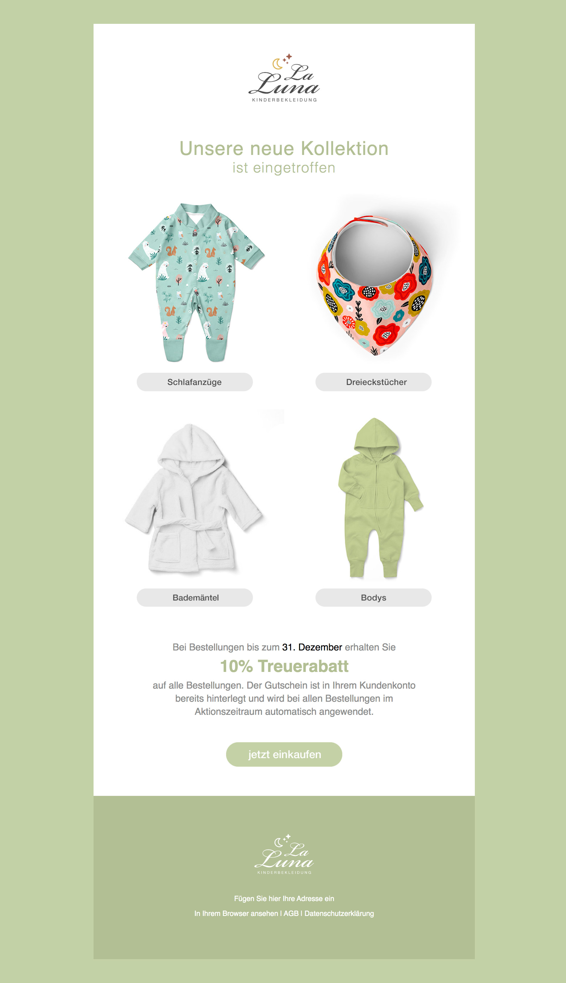 HTML Newsletter Template Kinderbekleidung Unisex