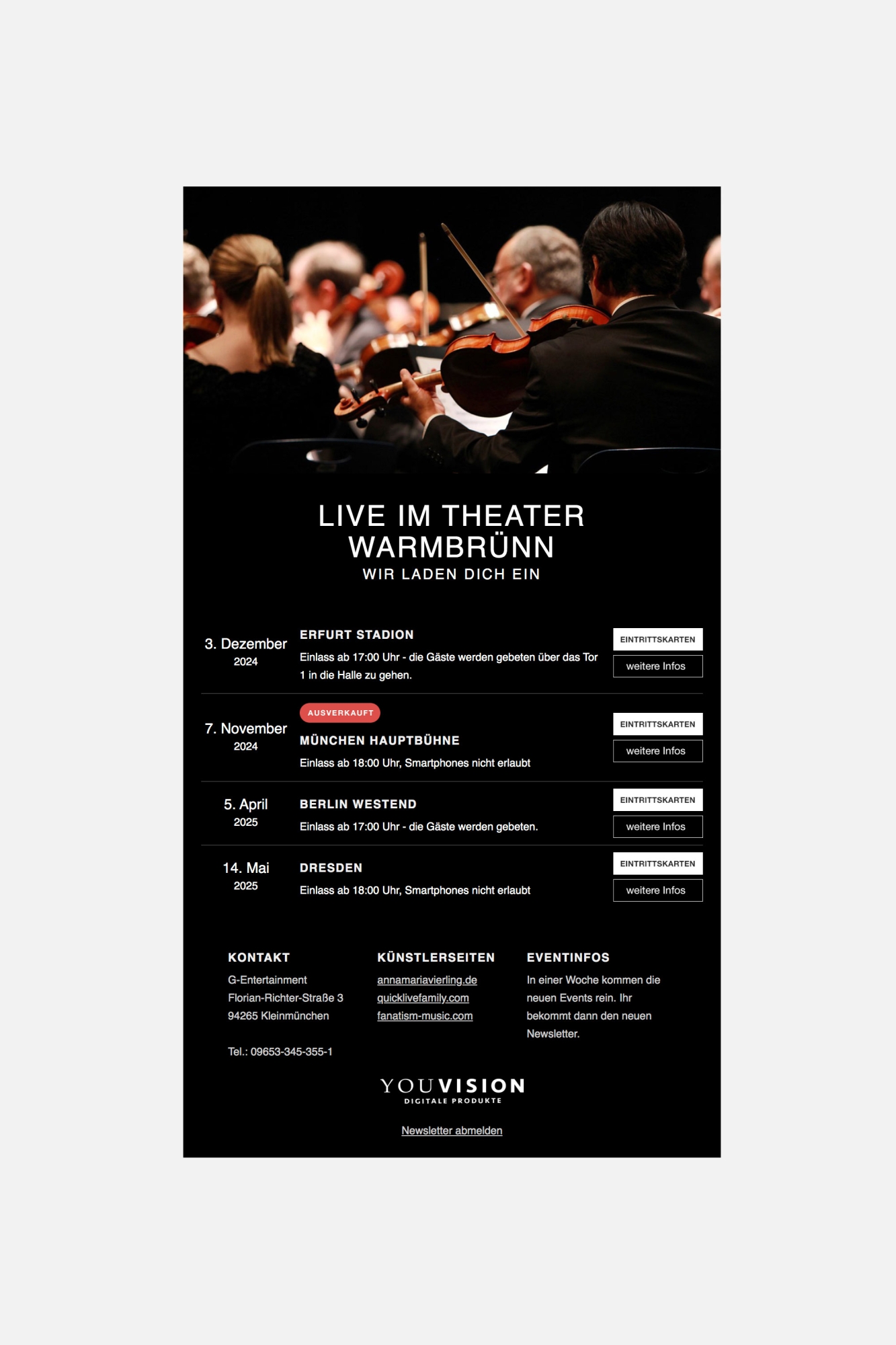 HTML Newsletter Template 202 Veranstaltungen Orchester Theater