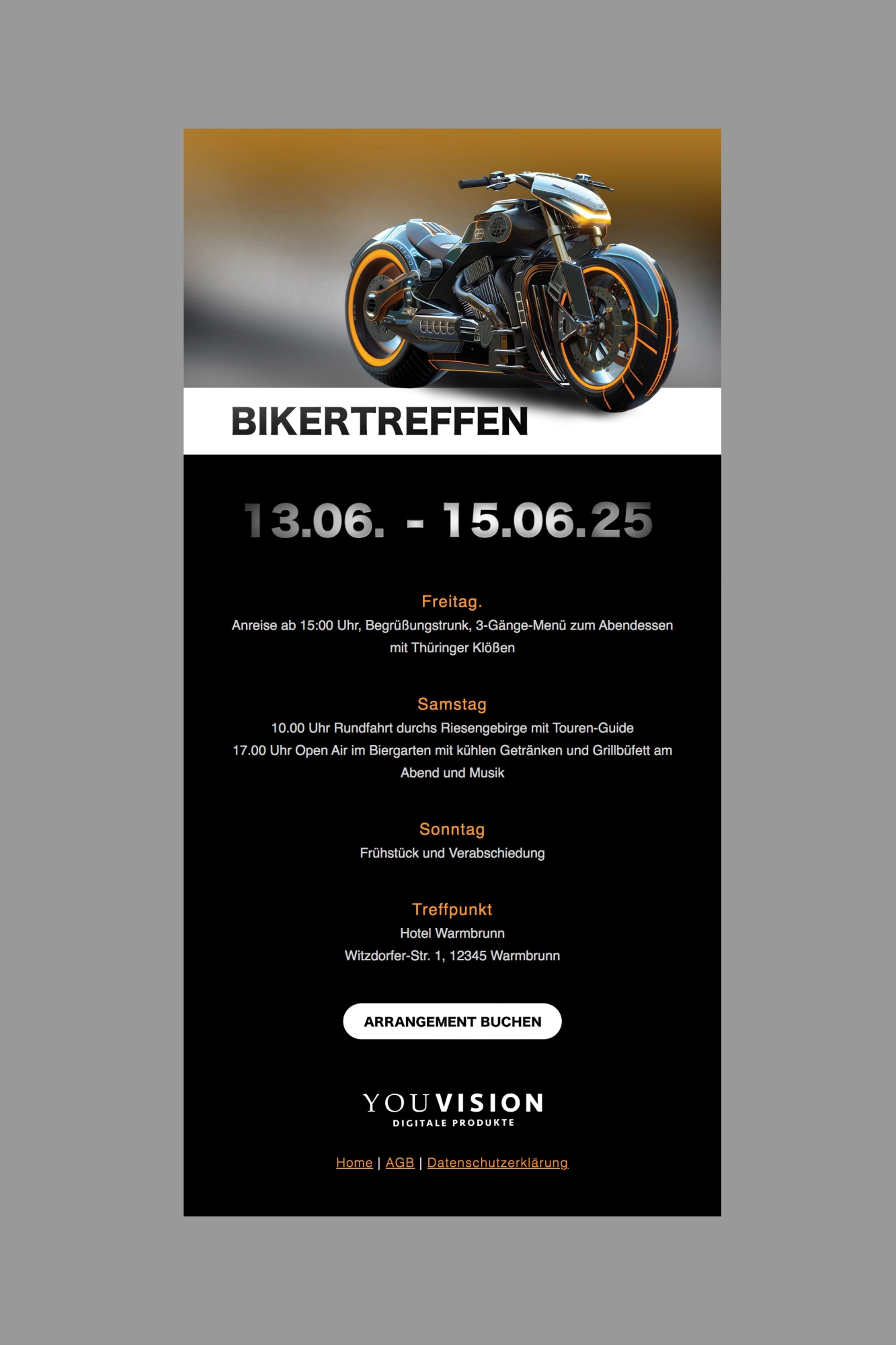 HTML Newsletter Template 401 Bikertreffen, Motorradtreffen